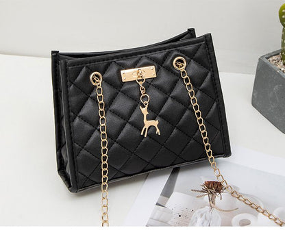 Deer pendant decorative chain crossbody bag Fashion casual new diamond lattice embroidered ladies single shoulder bucket bag