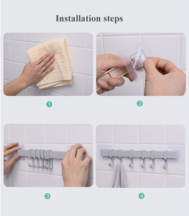UPHUI 6 Hook Assembly Adhesive Hook Row Hook Towel Rack Kitchen Storage Rack Bathroom Wall Hanging Hook Multifunctional Key Hook