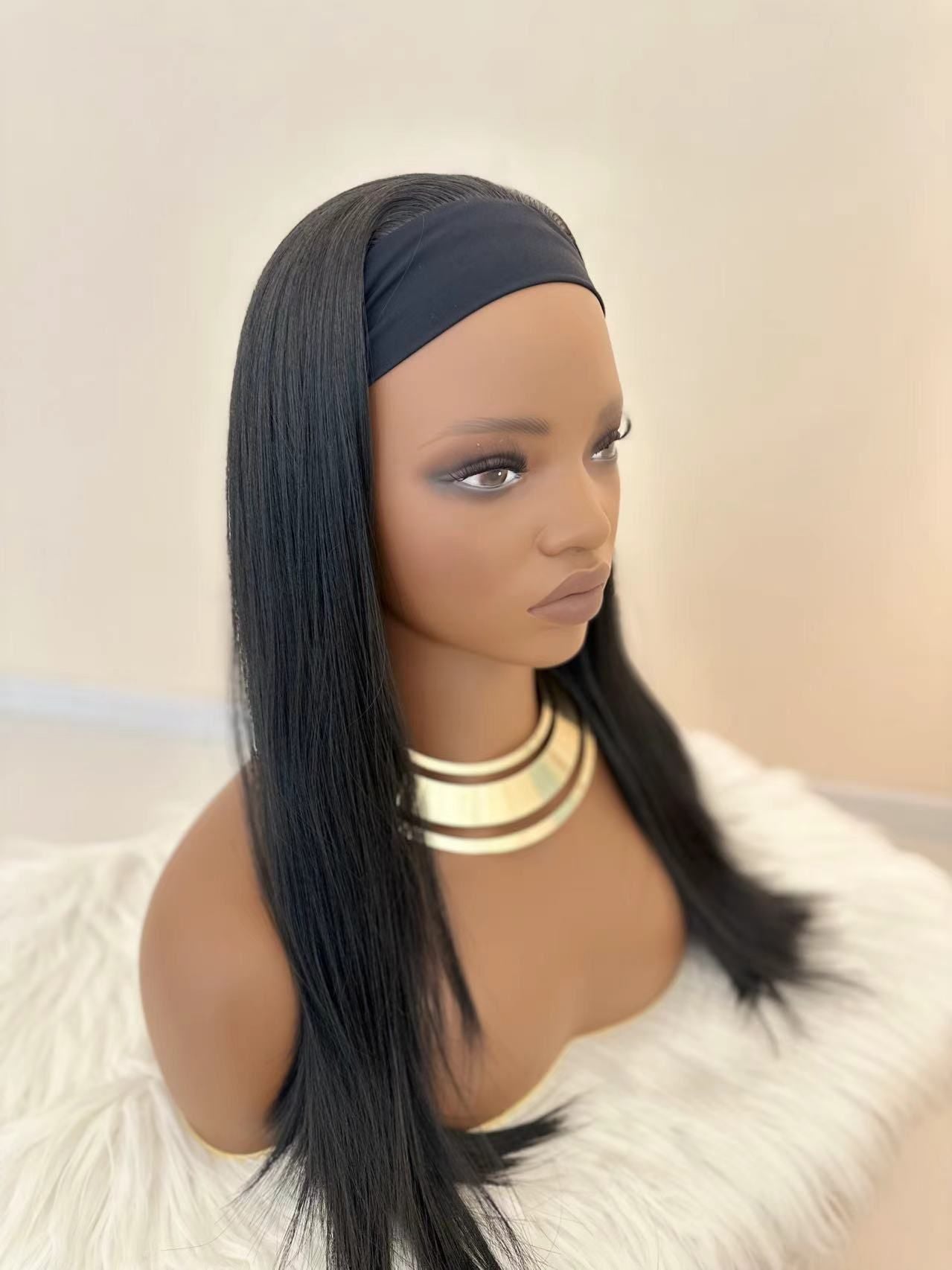 Synthetic Long Straight Synthetic Wigs with headband - 24 Inch Black | Natural Look Soft and shiny (African Women, Quick Install, Birthday Gift,Lightweight)