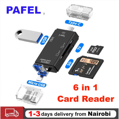 PAFEL 6 in 1 OTG Type C Card Reader USB 2.0 TF Micro SD Smart Memory Flash Drive Adapter Micro Phone Accessories Multifunction Card Reader
