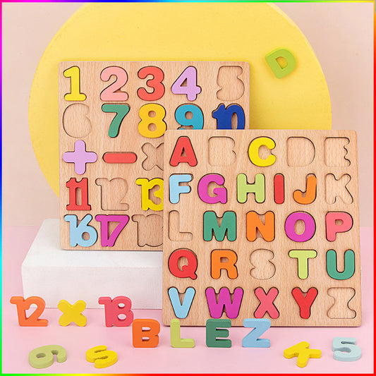 kid's Early Education Toy Alphabet Number Puzzle Wooden Building Block Toys Alphabet puzzle