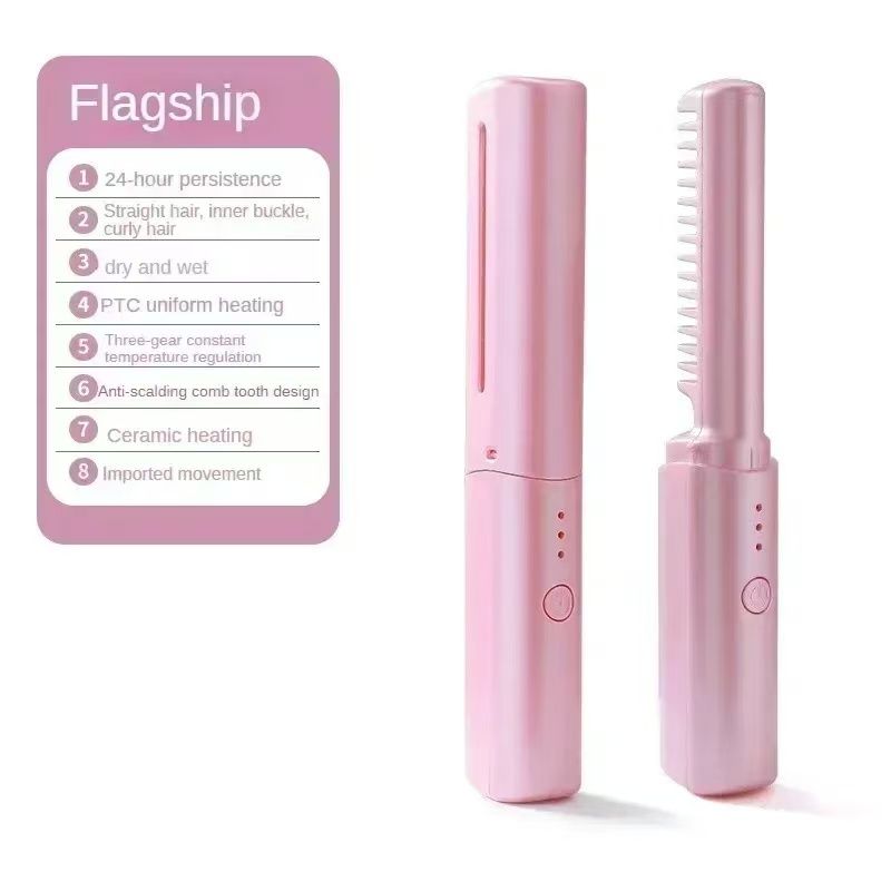 Electric Hot Hair Straighteners USB Charge Hot Comb And Straightening Brush Heating Straight Curly Negative Ion Hot Straightener Hair Styling Tools Hair Beauty Portable Straight Hair Comb Intelligent