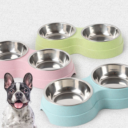 Feeding & Watering Supplies Dog Bowl Cat Double Bowl Wheat Straw Bite And Dirt Resistant Pet Double Bowl Stainless Steel Feeder Drink Water