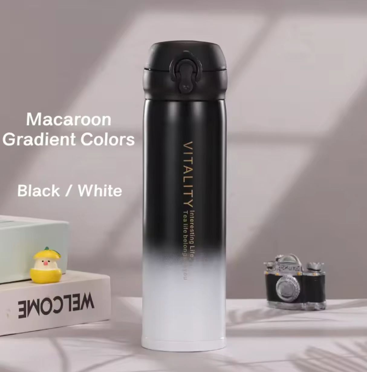 Gradient Color Water Bottle Thermos Cup Water Bottle Stainless Steel Thermos Bottle Outdoor Vacuum Flask Insulated Cup Gift