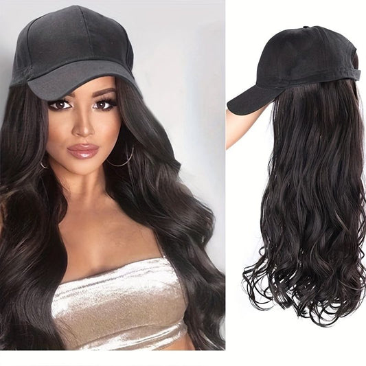 Women Wigs with Baseball Cap Long Big Wave Hair for Europe America Overseas
