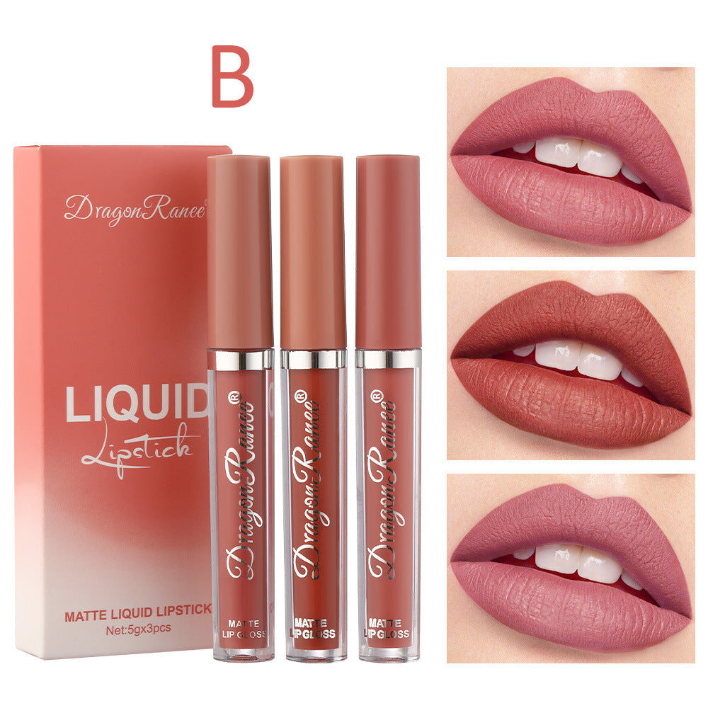 3Pcs Liquid Lipstick Set Matte Velvet Lip Gloss Bean Paste Lip Glaze Moisturize Long Lasting Lip Tint Makeup Cosmetic Kit