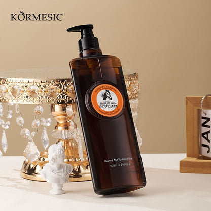 500ml KORMESIC Horse Oil Enriched Bath Gel with Hydrolyzed Collagen, Hyaluronic Acid & Shea Butter - Intense Moisturizing, Restores Elasticity, Repairs Roughness