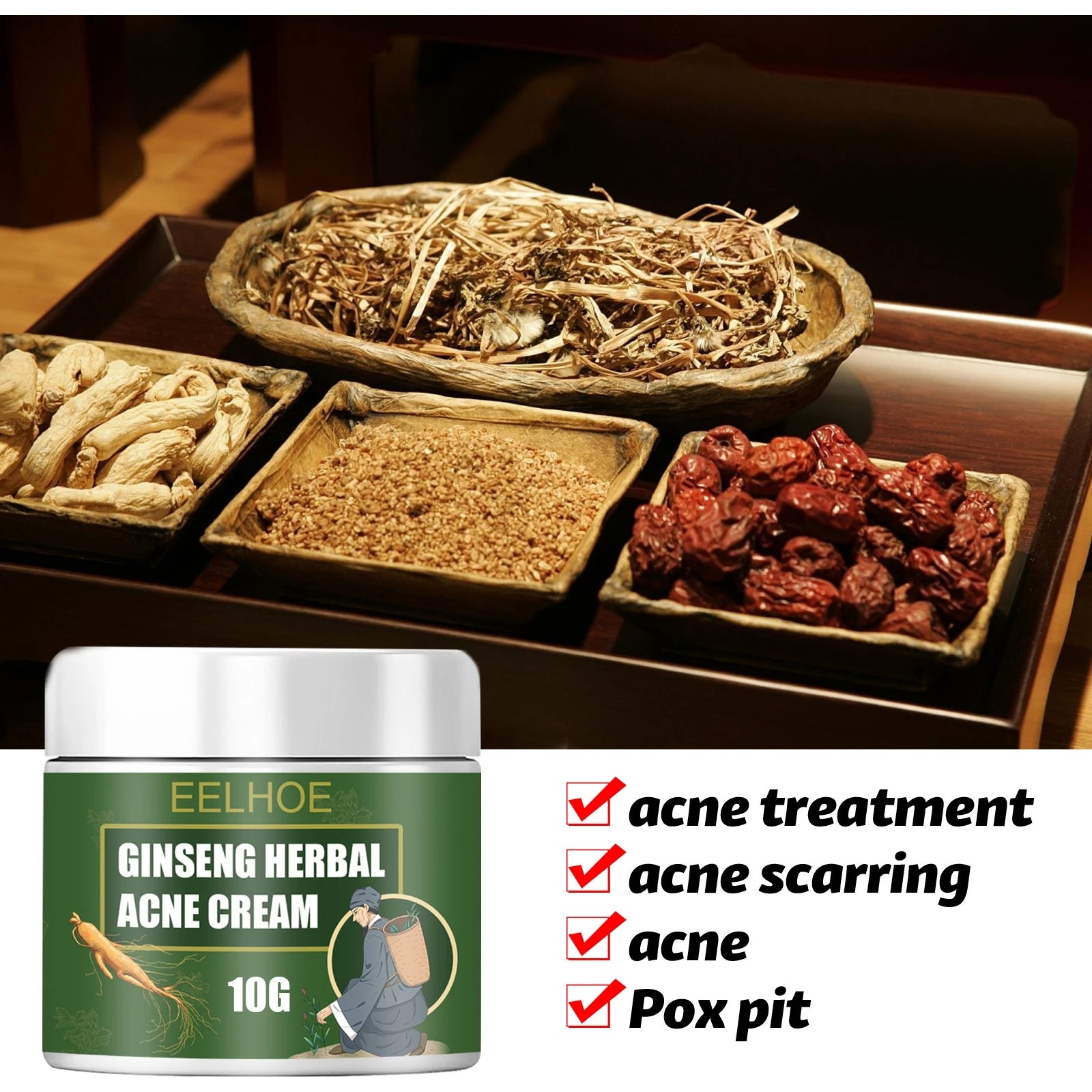 Acne Removal Cream Face Cream for Pimples and Black Spots Product for Acne Ginseng Herbal Acne Skin Care Best Moisturizer for Acne Prone Skin