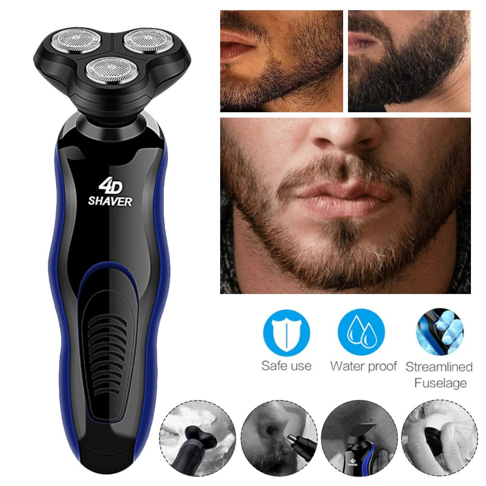 4D USB Electric Shaver Shaving Machine 4 in 1 Beard Razors 4D 3 Blades Heads Wet-Dry Dual Use Waterproof Clipper Rechargeable Hair Trimmer