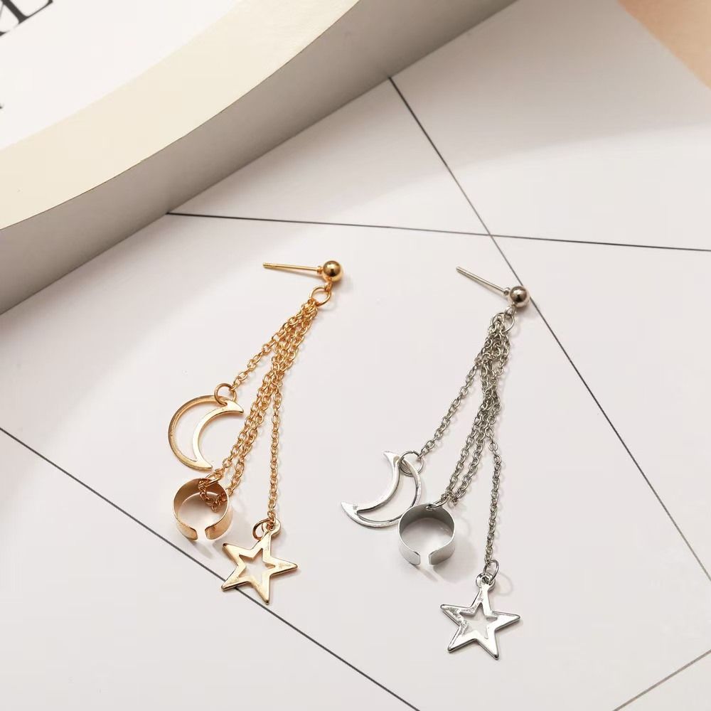 Europe and the United States new creative personality trend metallic earrings long five-pointed star earrings bone clip has layers of fashion women