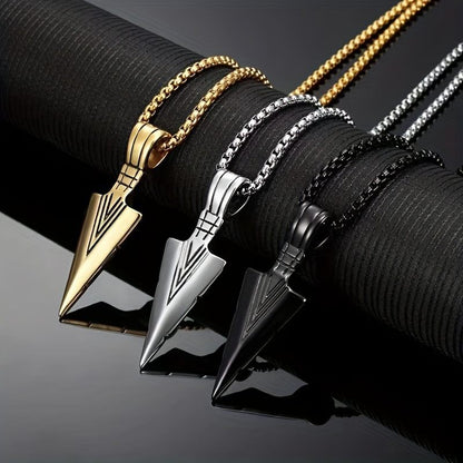 Hot Sale Men'S Hip Hop Necklace Triangle Spearhead Pendant Vintage Arrow Pendant Stainless Steel Sweater Necklace