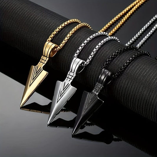 Hot Sale Men'S Hip Hop Necklace Triangle Spearhead Pendant Vintage Arrow Pendant Stainless Steel Sweater Necklace