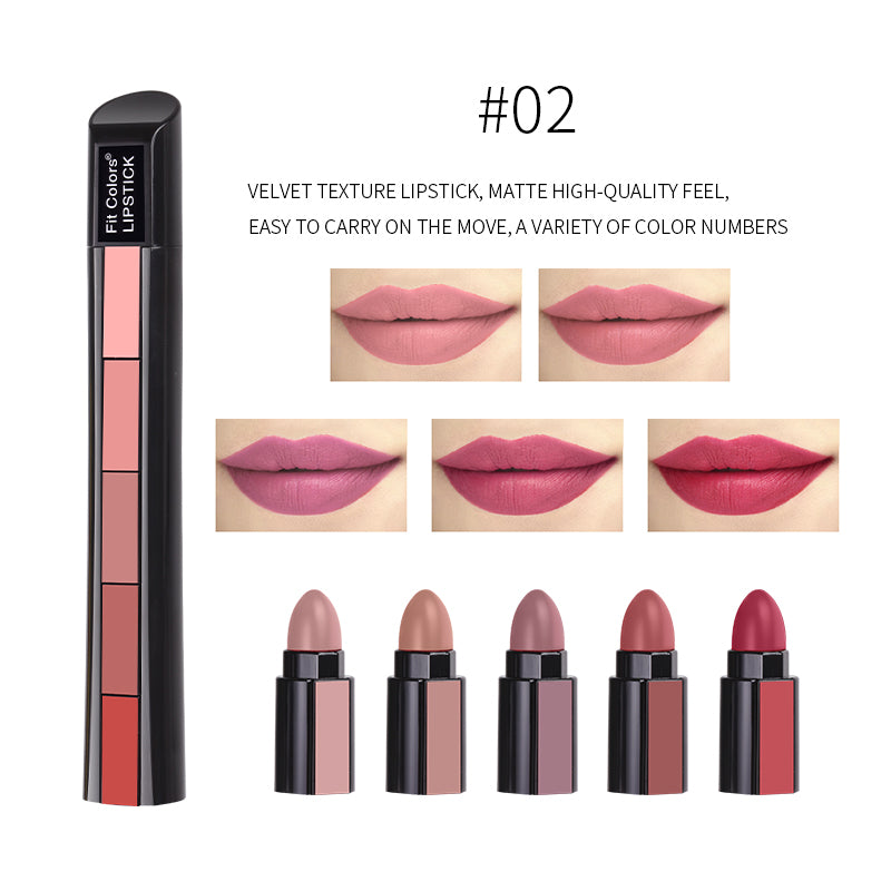 5 In 1 Matte Lipstick Kit Waterproof Nude Combination Lipgloss Long Lasting Velvet Red Show Complexion Makeup
