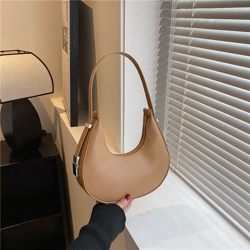 New Solid Color Half-moon Bags Women Fashion Shoulder Bags Luxury PU Leather Handbags Underarm Bag Advanced Brand Purse Gift