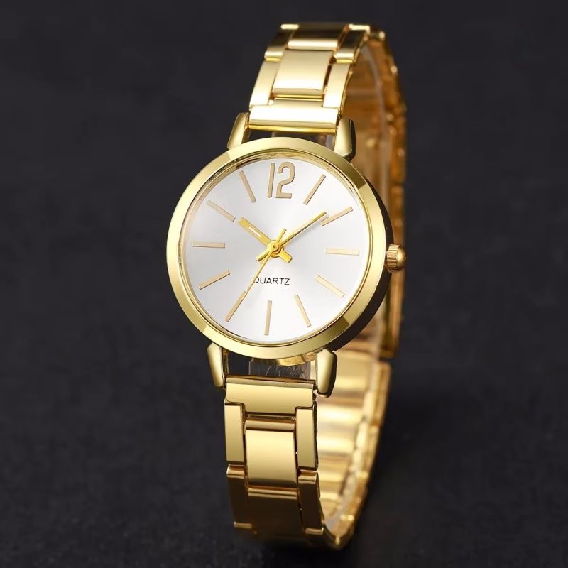 2PCS Elegant Golden Watches Bracelet Set Luxury Fashion Ladies Watch Quartz Wristwatches Heart Charm Bracelet Set Gifts