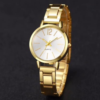 2PCS Elegant Golden Watches Bracelet Set Luxury Fashion Ladies Watch Quartz Wristwatches Heart Charm Bracelet Set Gifts
