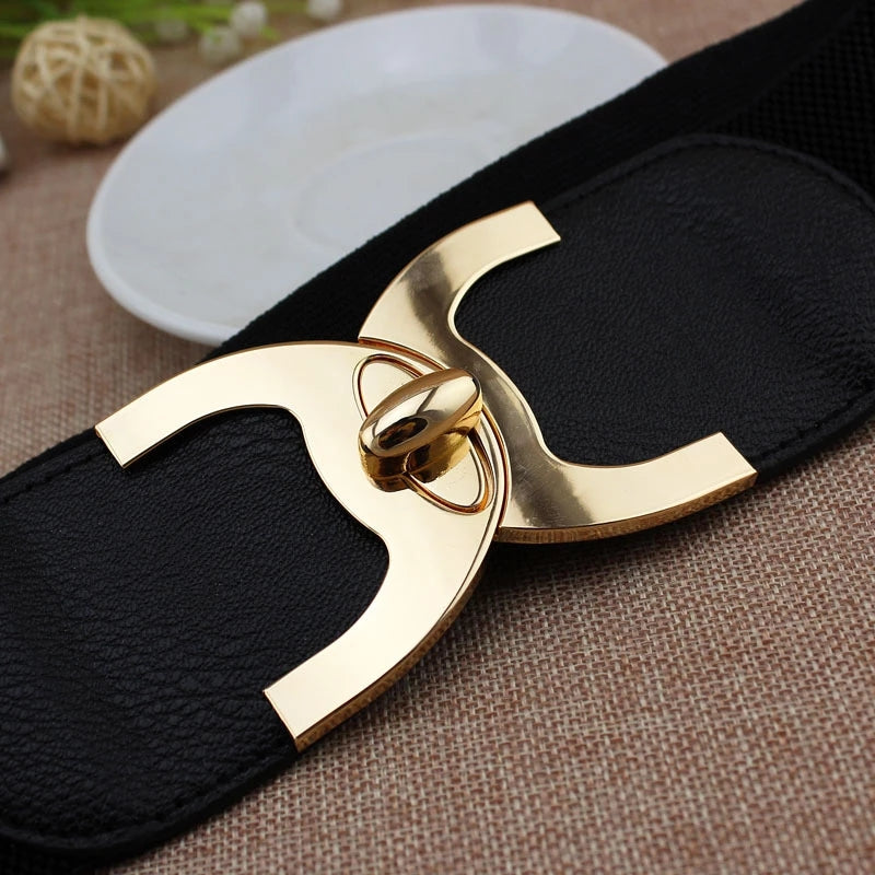 New Style Windbreaker Elastic Waistband Button Decoration Wide Belt Ladies Belt Alloy Buckle Belt Dress Women Accessory