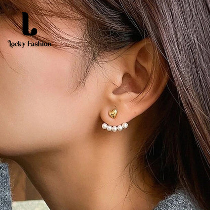 Fashion Beads Pearl Heart Stud Earring For Women Elegant Fresh and Sweet Statement Earring Girl