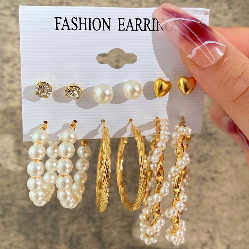 8pcs/Set Earrings Sets + Necklace Women Jewelry Clavicle Chain Creative Personality Cameo Earrings Fashion Accessories Pearl Pendants Valentine's Gifts Fashion Stunning Earrings For Beautiful Girls