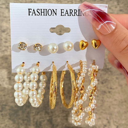 8pcs/Set Earrings Sets + Necklace Women Jewelry Clavicle Chain Creative Personality Cameo Earrings Fashion Accessories Pearl Pendants Valentine's Gifts Fashion Stunning Earrings For Beautiful Girls