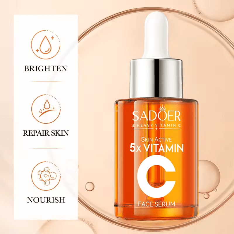 Sadoer 2 in 1, Skin Active 5 X Vitamin C Serum + Vitamin C Face Cleanser + with Added Niacinamide for Whitening Black Spots and Blemisshes, Deep Moisturizing, Skin Nourishing