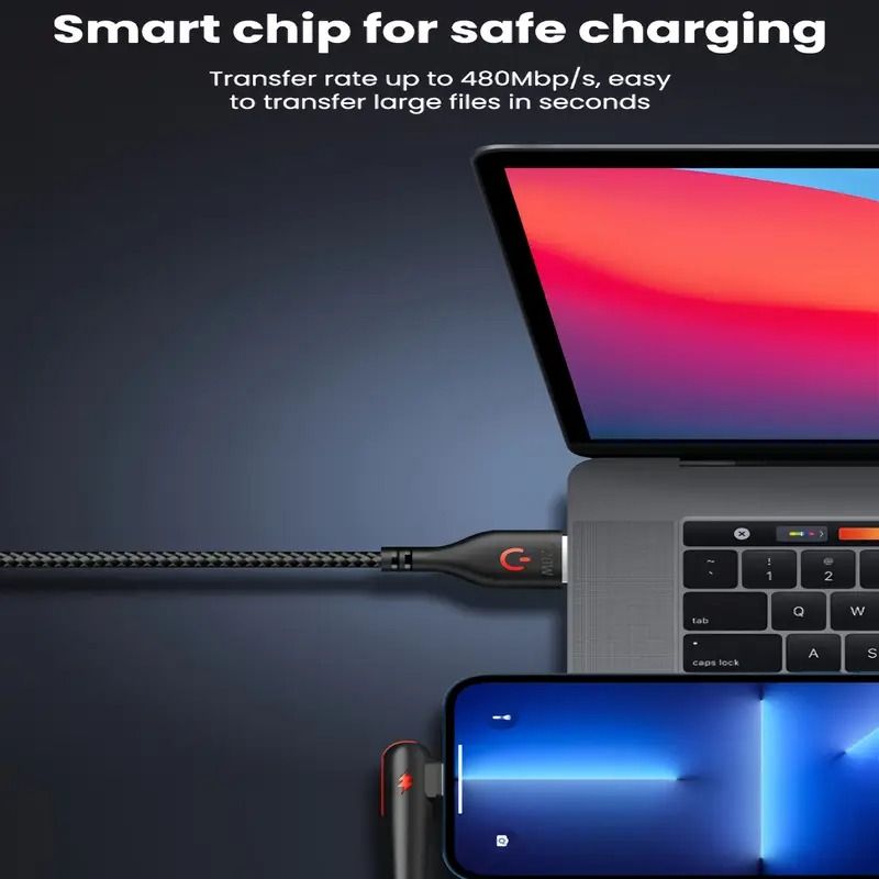 1/1.5M 90-degree angled Type-C 120W 6A super-fast charging data cable suitable for Android phone charging gaming and car b charging