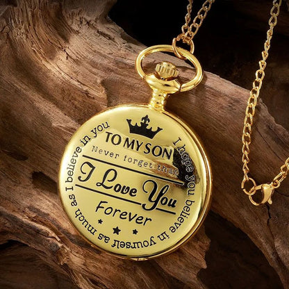 Classic Popular Pocket Watch Antique Steampunk Vintage Roman Numerals Quartz Pocket Watch Gold Case Necklace Pendant Clock Chain Mens Women Quartz Watches Gift For Son