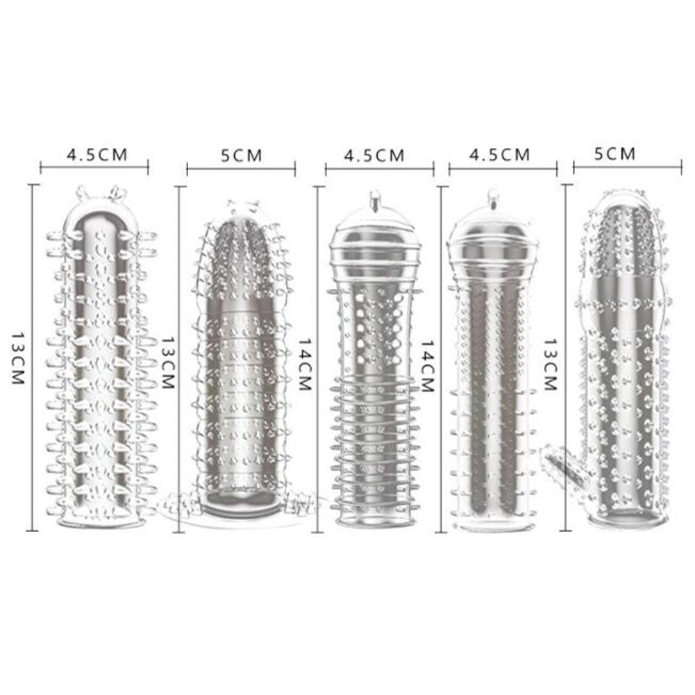 5pcs Pack Penis Sleeves Cock Enlarger Extender Delayed Ring Silicone Condom Sex Toys for Men