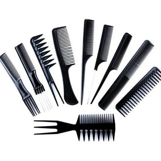 Set of black hair combs on a white background