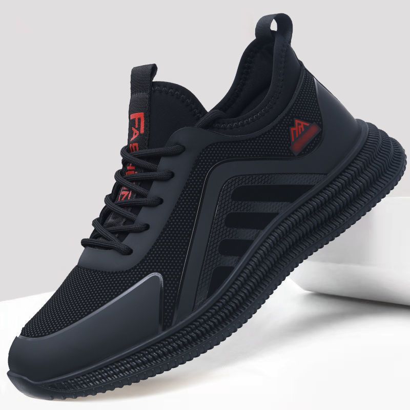 Men's shoes mesh sneakers casual shoes flying wove athletic shoes Daddy's driving shoes Student's running shoes Boy's sports shoes black + red