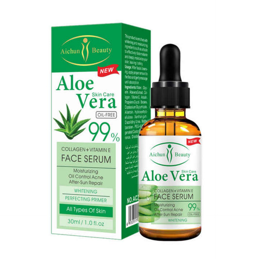 Aloe Vera 99% Face Serum With Collagen + Vitamin E - Moisturizing Oil Control Acne After Sun Repair Whitening - Aichun Beauty