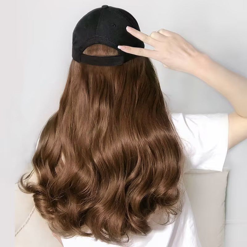 Women Wigs with Baseball Cap Long Big Wave Hair for Europe America Overseas