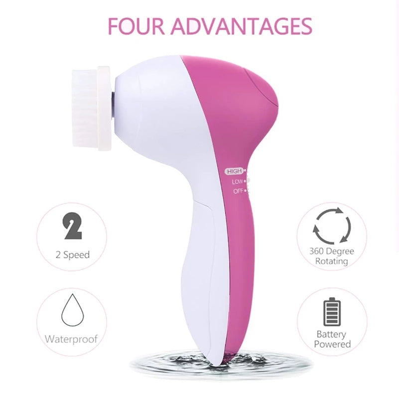 New Arrival 5 in 1 Face Cleansing Brush Silicone Facial Brush Deep Cleaning Pore Cleaner Face Massage Skin Care Waterproof Facial Brush