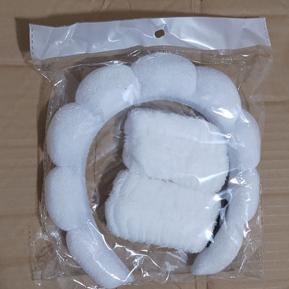 3pc set Spa Headband and Wristbands for Washing Face/makeup Absorbent Sponge and cuff Headband for Women's skin care routine Head band and Wrist bands pack