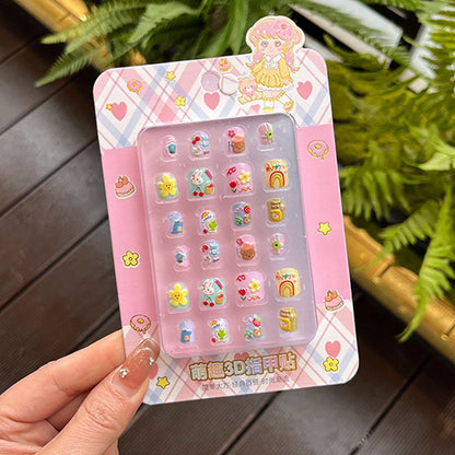 New 3D Stereoscopic Nail Stickers for Children, Cute Finger Stickers for Kindergarten Girls, Eco friendly Jelly Glue Nail Stickers