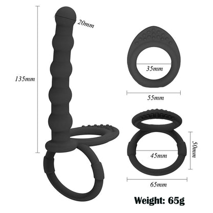 Silicone Anal Beads Butt Plug with Cock Ring Strap On Anus Plug Vaginal G Spot Stimulator Double Penetration Dildo Prostate Massager Adult Sex Toy for Men Wome Couples