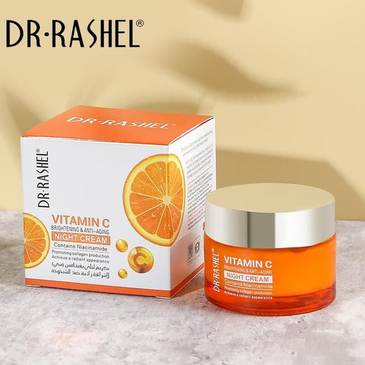 Dr Rashel Vitamin C Brightening & Anti-Aging Night Cream 50g - Niacinamide & Arbutin Hydrating Fade Spots Repair & Firming Overnight Skin Tone Even Dark Spot Reduction Face & Neck