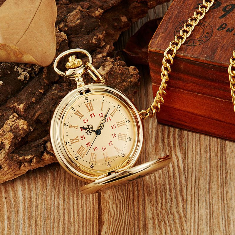 Classic Popular Pocket Watch Antique Steampunk Vintage Roman Numerals Quartz Pocket Watch Gold Case Necklace Pendant Clock Chain Mens Women Quartz Watches Gift For Son