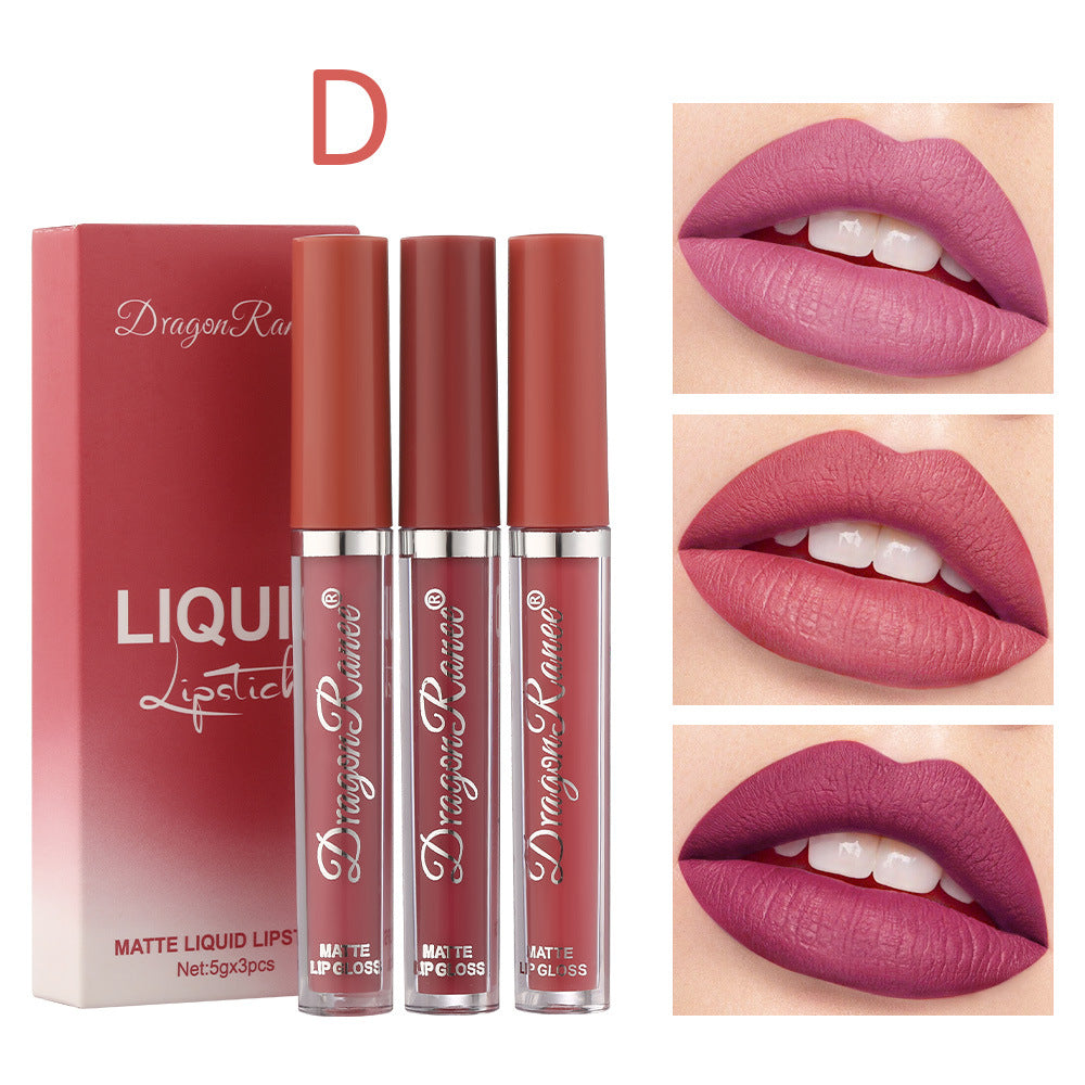 3Pcs Liquid Lipstick Set Matte Velvet Lip Gloss Bean Paste Lip Glaze Moisturize Long Lasting Lip Tint Makeup Cosmetic Kit