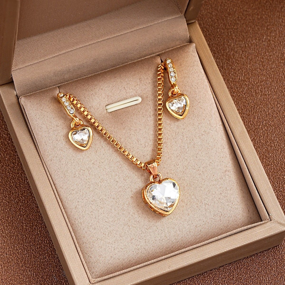 3 Pieces / Set Golden Zircon Earring Necklace Set High-End luxury Jewellery Set