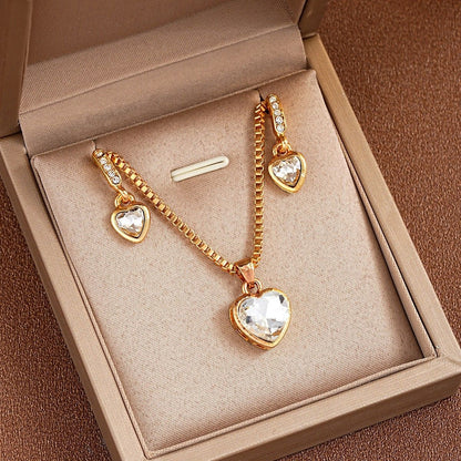 3 Pieces / Set Golden Zircon Earring Necklace Set High-End luxury Jewellery Set