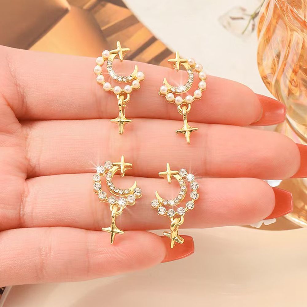 Titanium alloy earrings, moon star cross perforated accessories, retro light luxury high-end exquisite women's earrings