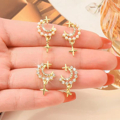 Titanium alloy earrings, moon star cross perforated accessories, retro light luxury high-end exquisite women's earrings