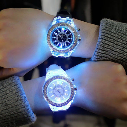 Glow-in-the-dark Watches For Men And Women Personality Rhinestone Led Fashion Male And Female Wrist Watch Student Couple Jelly Quartz Watch