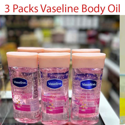 3 Packs Vaseline Vitamin B3 Body Oil 200 ml – Lightweight, Fast-Absorbing Brightening Oil with Niacinamide for Soft, Hydrated, Even-Tone Skinz