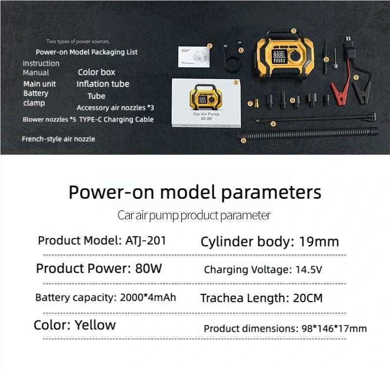 8000mAh Smart Car Jump Starter & High-Pressure Tire Inflator, 3-in-1 Jump Start + Inflation + Power Bank, Wireless Inflation Supported