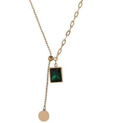 Luxury Emerald Stainless Steel Gold Necklace For Woman Fashion Jewelry Girl's Clavicle Chain