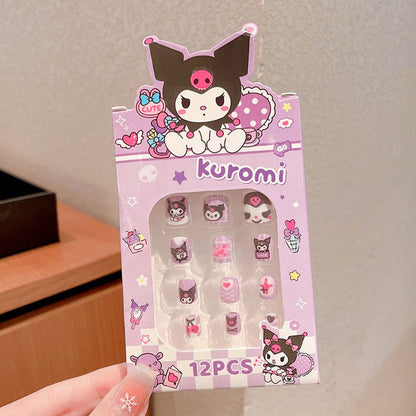 Hot selling children's nail art, bright pink, gradient color, European nail art, fake nail wearing nail art