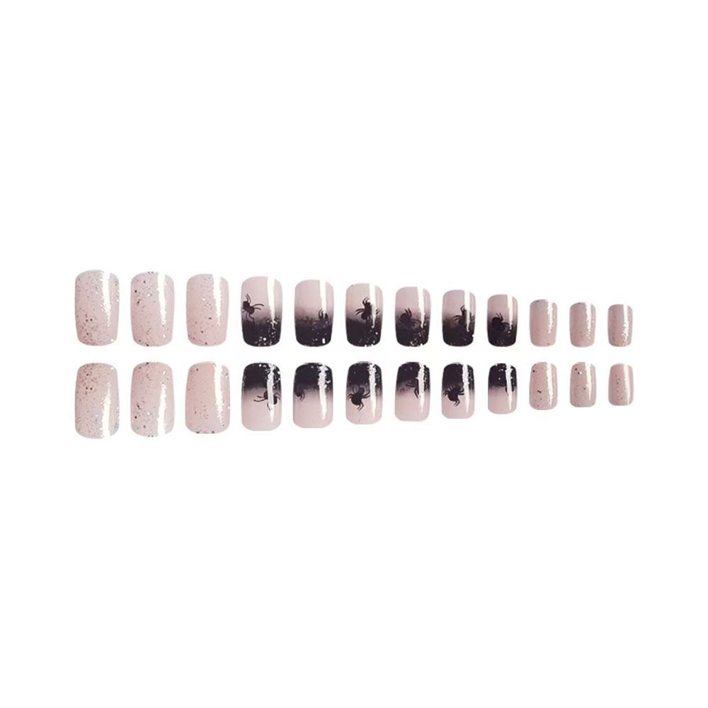 Halloween Square Armor Shining Spider Halloween Element Fake Nail Removable Finished Wear on Nail Holiday Nail Art