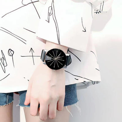 2Pcs/set Fashion Luxury Couple Wrist Watches Simple Spot Meridian Ray Watch For Man And Women Leather Casual Student Quartz Watchs Valentine's Day Gift For Lovers